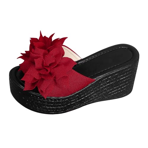 KKvoPiQ Dicken EIN Wort Hausschuhe Hundert Mit Höhe Erhöhen Außen Tragen Strand Hausschuhe Schuhe Damen Sneaker Billig Badeschuhe rutschfest Schwarz Feste Sohle Flip Flops Elegant (Rot, 43) von KKvoPiQ