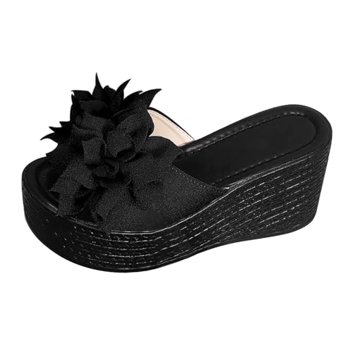 KKvoPiQ Dicken EIN Wort Hausschuhe Hundert Mit Höhe Erhöhen Außen Tragen Strand Hausschuhe Schuhe Damen Sneaker Billig Badeschuhe rutschfest Schwarz Feste Sohle Flip Flops Elegant (Schwarz, 41) von KKvoPiQ