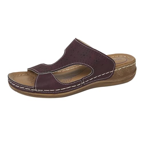 KKvoPiQ Dirndl Damen Schuhe Rundkopf Hohl Einfach EIN Wort Offene Zehenpartie Keilabsatz Orthopädische Leichte Sandalen Dicke Sohle Urlaub Strandschuhe Fischmaul Lässige Hausschuhe Hohe (Purple, 40) von KKvoPiQ