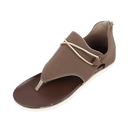 KKvoPiQ Einfarbige, lässige und modische flache Sandalen für Damen, leichte flache Sandalen Schuhe Wasserdicht Damen Winter (Khaki, 42) von KKvoPiQ