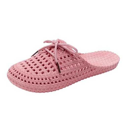 KKvoPiQ Einfarbige Schnürsenkel-Hausschuhe für Damen im Frühling und Sommer mit Löchern, kühle, atmungsaktive Schuhe, lässige Hausschuhe mit eingewickeltem für den Außenbereich Schwarze (Pink, 39) von KKvoPiQ