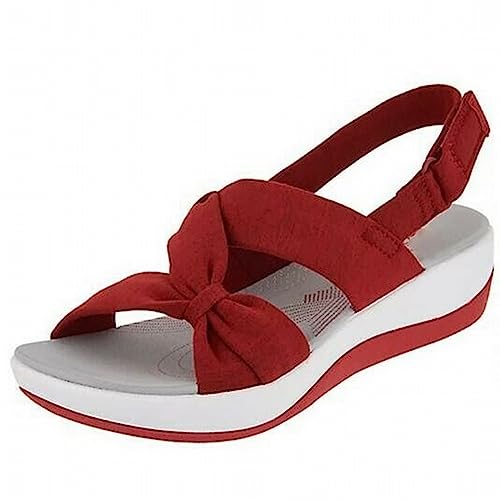 KKvoPiQ Frauen Sandalen Atmungsaktive Schuhe Große Größe Mode Römischen Damen Pantoffeln Mädchen Sandaletten Silber Flach Damen Keilabsatz Leder Schwarz Elegant Gratis Lieferung (Rot, 36) von KKvoPiQ