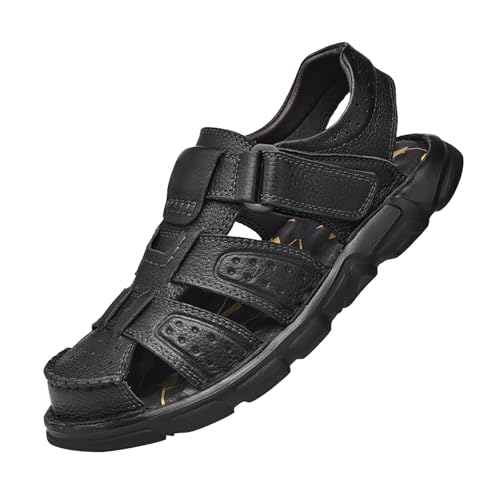 KKvoPiQ Herren Ledersandalen Kopfschicht Rindsleder Außenbekleidung Baotou Strandschuhe Atmungsaktiv Neopren Schnorcheln Sandaletten Hausschuhe Leder In Schuhe & Handtaschen (Schwarz, 43) von KKvoPiQ