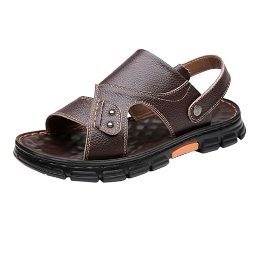KKvoPiQ Herren Sandalen Sommermode Bequeme Verstellbare Strandschuhe Leichte Atmungsaktive Zweck Freizeitsandalen Trainer Schuhe Duschschuhe Sandaletten Blockabsatz (Braun, 43) von KKvoPiQ