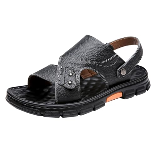 KKvoPiQ Herren Sandalen Sommermode Bequeme Verstellbare Strandschuhe Leichte Atmungsaktive Zweck Freizeitsandalen Trainer Schuhe Duschschuhe Sandaletten Blockabsatz (Schwarz, 44) von KKvoPiQ
