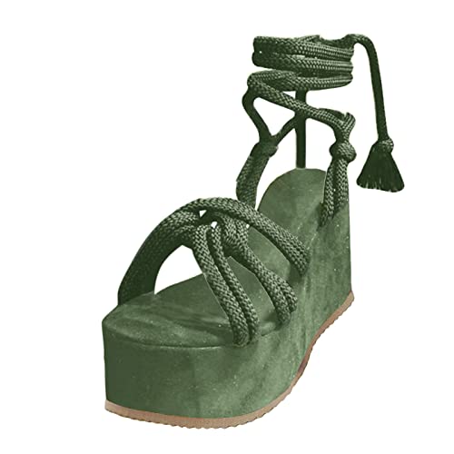 KKvoPiQ Hochhackige High Toe Wedge Damen Sandalen Strap Atmungsaktiver Damenhausschuh Krankenpflege Schuhe Keilsandalen Mädchen Sandals Sandaletten Sommer Keilabsatz Schwarz Elegant (Grün, 37) von KKvoPiQ
