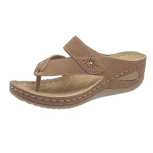 KKvoPiQ Keilabsatz, Leichte Flip-Flops Strandurlaub Freizeit-Hausschuhe Pelle Schuhe Damen Hausschuhe Blau Flip Flops Schwarz Badeschuhe Zehentrenner Flipflops Marke Feste Sohle (Braun, 38) von KKvoPiQ