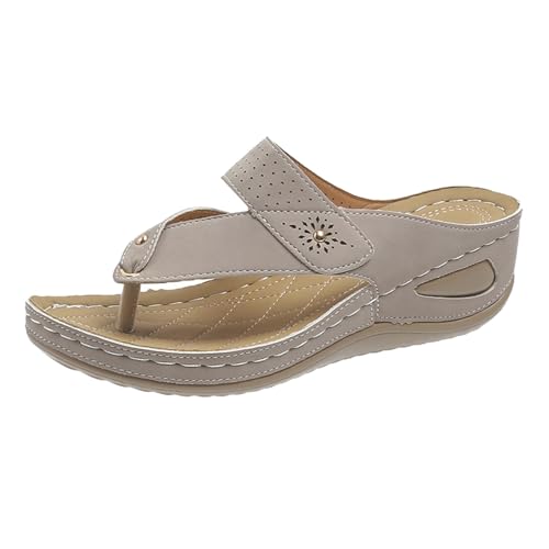 KKvoPiQ Keilabsatz, Leichte Flip-Flops Strandurlaub Freizeit-Hausschuhe Pelle Schuhe Damen Hausschuhe Blau Flip Flops Schwarz Badeschuhe Zehentrenner Flipflops Marke Feste Sohle (Khaki, 36) von KKvoPiQ