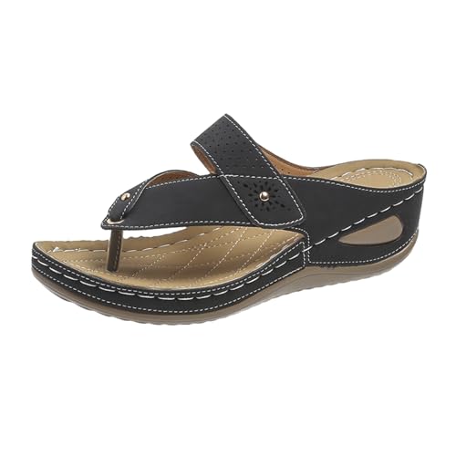 KKvoPiQ Keilabsatz, Leichte Flip-Flops Strandurlaub Freizeit-Hausschuhe Pelle Schuhe Damen Hausschuhe Blau Flip Flops Schwarz Badeschuhe Zehentrenner Flipflops Marke Feste Sohle (Schwarz, 41) von KKvoPiQ