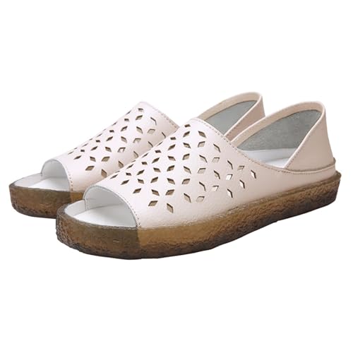 KKvoPiQ Lässige einfarbige Damen-Schuhe mit flachem Boden, Fischmaul, atmungsaktiv, modisch, Freizeitschuhe Elegante Schuhe Damen Mit Absatz Pumps (Beige, 37) von KKvoPiQ