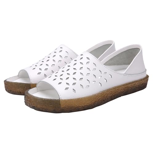 KKvoPiQ Lässige einfarbige Damen-Schuhe mit flachem Boden, Fischmaul, atmungsaktiv, modisch, Freizeitschuhe Elegante Schuhe Damen Mit Absatz Pumps (White, 42) von KKvoPiQ