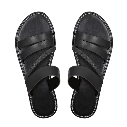 KKvoPiQ Modische und bequeme flache Hausschuhe und Sandalen für Damen, einfarbig, große Größe, One-Line Plateau Sandalen Damen Silber (Black, 40) von KKvoPiQ