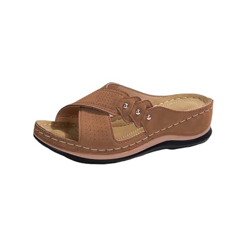KKvoPiQ Offene Zehen Atmungsaktiv Hohl Roman Bequeme Freizeit Slope Mit Clip Toe Hausschuhe Damen Schuhe Silber Slippers Duschschuhe Leder Pantoletten In Alle Kategorien Ungefüttert (Kaffee, 40) von KKvoPiQ