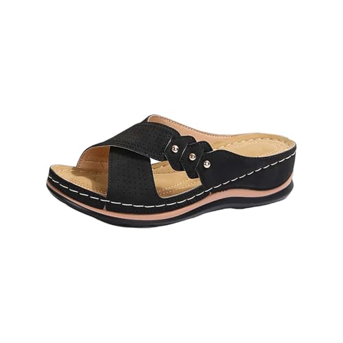 KKvoPiQ Offene Zehen Atmungsaktiv Hohl Roman Bequeme Freizeit Slope Mit Clip Toe Hausschuhe Damen Schuhe Silber Slippers Duschschuhe Leder Pantoletten In Alle Kategorien Ungefüttert (Schwarz, 37) von KKvoPiQ