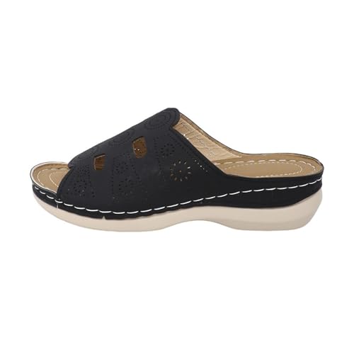 KKvoPiQ Orthopädische Hausschuhe Mit Fußgewölbeunterstützung Offene Zehenpartie, Bequem Damen Schuhe Weis Hausschuhe Badeschlappen Elegant Pantoletten In Alle Kategorien (Schwarz, 41) von KKvoPiQ