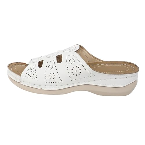 KKvoPiQ Orthopädische Hausschuhe Mit Fußgewölbeunterstützung Offene Zehenpartie, Bequem Damen Schuhe Weis Hausschuhe Badeschlappen Elegant Pantoletten In Alle Kategorien (Weiß, 43) von KKvoPiQ