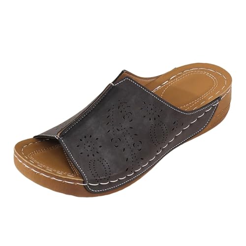 KKvoPiQ Orthopädische Keilsandalen Mit Fußgewölbeunterstützung Weiße Schuhe Damen Elegant Duschschuhe Weiß Schwarz Leder Strass Hausschuhe Mit Fussbett In Alle Kategorien Feste Sohle (Grey, 43) von KKvoPiQ