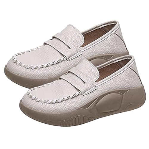 KKvoPiQ Orthopädische Wanderschuhe für Damen, weiche Sohle, reines Rindsleder, orthopädische Slipper, Damen-Freizeitschuhe Sneaker Schuhe Damen 38 (Beige, 36) von KKvoPiQ