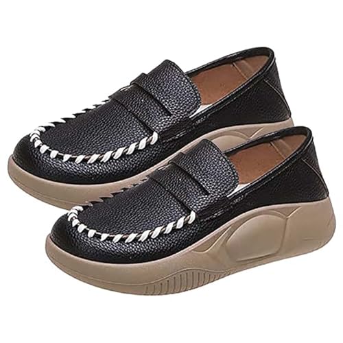 KKvoPiQ Orthopädische Wanderschuhe für Damen, weiche Sohle, reines Rindsleder, orthopädische Slipper, Damen-Freizeitschuhe Sneaker Schuhe Damen 38 (Black, 36) von KKvoPiQ