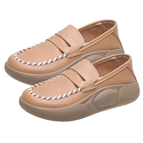 KKvoPiQ Orthopädische Wanderschuhe für Damen, weiche Sohle, reines Rindsleder, orthopädische Slipper, Damen-Freizeitschuhe Sneaker Schuhe Damen 38 (Khaki, 36) von KKvoPiQ