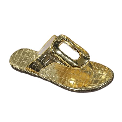 KKvoPiQ Weibliche Slipper Grenze Große Größe Freizeit Strand Sandalen Hausschuhe Metall Fischgräten Flache Unterseite Clip Schuhe Damen Absatz Silber Flip Flops Schwarz Filzpantoffeln (Gold, 37) von KKvoPiQ