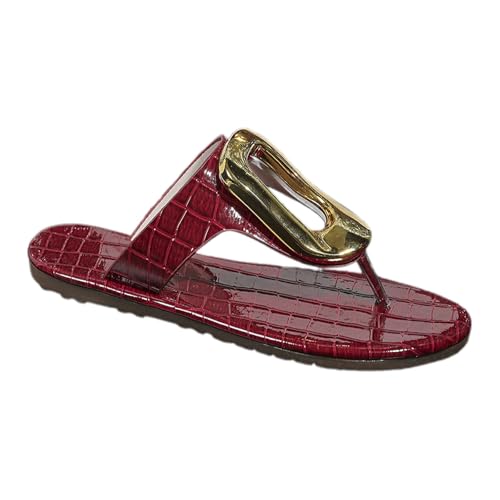 KKvoPiQ Weibliche Slipper Grenze Große Größe Freizeit Strand Sandalen Hausschuhe Metall Fischgräten Flache Unterseite Clip Schuhe Damen Absatz Silber Flip Flops Schwarz Filzpantoffeln (Rot, 36) von KKvoPiQ