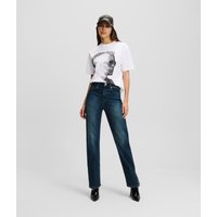 KL Jeans, Gerade Geschnittene Jeans Mit Hohem Bund Und Geteiltem Saum, Frau, GREEN CAST BLUE, Größe: W26 L30 von KL Jeans