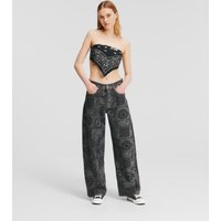 KL Jeans, Klj baggy-bandana-jeans Mit Mittelhohem Bund, Frau, Black Bandana gewaschen, Größe: L24 von KL Jeans