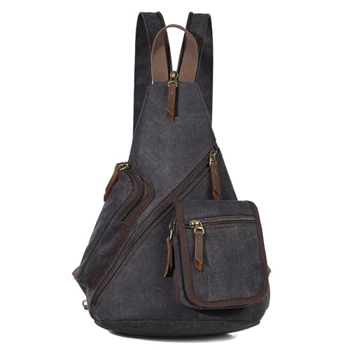 KL928 Canvas Sling Bag Herren und Damen, Crossbody Brusttasche Schulterrucksack Schultertasche Rucksack Shoulder Slingbag für Men Women, Schwarz von KL928