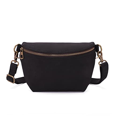 KL928 Bauchtasche Damen, Wildleder Crossbody Bag, Brusttasche Umhängetasche Medium aus weichem Kunstleder für Women Men, Schwarz von KL928