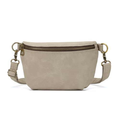 KL928 Damen Herren Unisex Hüfttasche Bauchtasche Brusttasche Medium aus weichem Kunstleder (Cream Gray) von KL928