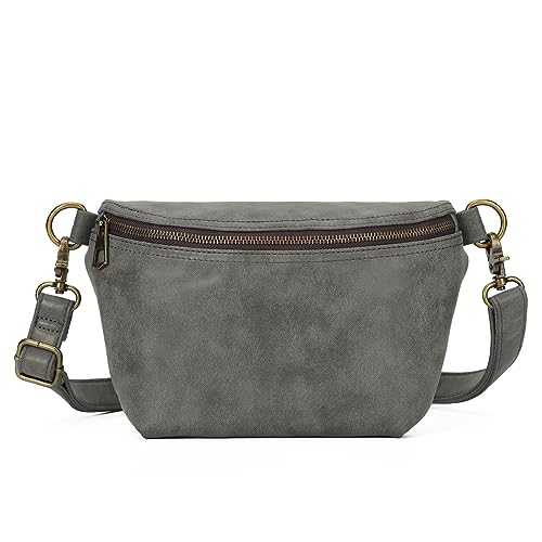 KL928 Bauchtasche Damen, Wildleder Crossbody Bag, Brusttasche Umhängetasche Medium aus weichem Kunstleder für Women Men, Dark Grau von KL928