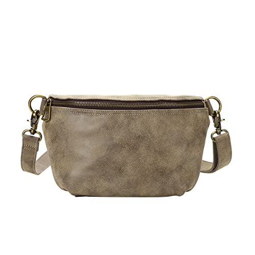 KL928 Bauchtasche Damen, Wildleder Crossbody Bag, Brusttasche Umhängetasche Medium aus weichem Kunstleder für Women Men, Taupe von KL928