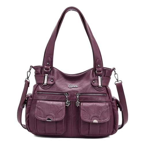 KL928 Handtasche Damen Umhängetaschen große Damenhandtasche Schultertasche gemacht aus PU Leder Kunstleder Elegant Damen Tasche für Büro Schule Einkauf mit vielen fächern (Lila) von KL928