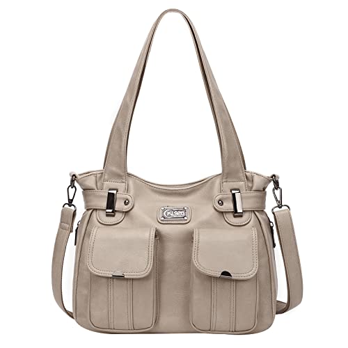KL928 Handtasche Damen Umhängetaschen Damenhandtasche Schultertasche gemacht aus PU Leder Kunstleder Elegant Damen Tasche für Büro Schule Einkauf mit vielen fächern (UV Stone) von KL928