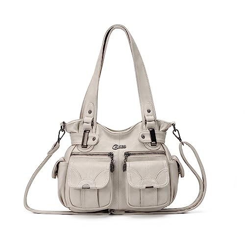 KL928 Tasche Damen Handtasche Umhängetaschen Damenhandtasche Schultertasche Lederhandtasche Elegante Taschen Hand Taschen Henkeltaschen für frauen mit vielen fächern, Hellgrau von KL928