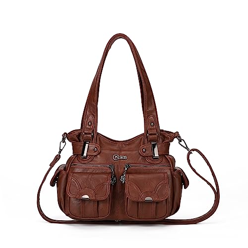 KL928 Tasche Damen Handtasche Umhängetaschen Damenhandtasche Schultertasche Lederhandtasche Elegante Taschen Hand Taschen Henkeltaschen für frauen mit vielen fächern, Kastanienbraun von KL928