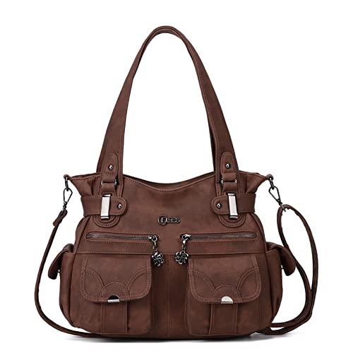 KL928 Handtasche Damen Umhängetaschen große Damenhandtasche Schultertasche gemacht aus PU Leder Kunstleder Elegant Damen Tasche für Büro Schule Einkauf mit vielen fächern, Dunkelbraun von KL928