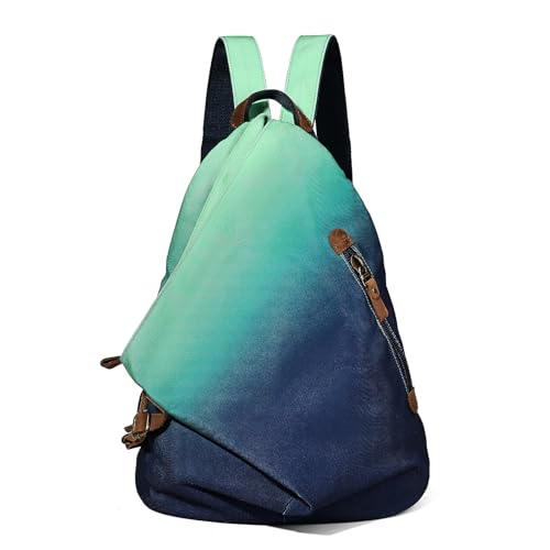 Retro Segeltuch Rucksack Canvas Vintage Rucksäcke Echtleder Daypack Reisetasche Schulterrucksack für Herren Damen (6882-Canvas-Blue+GrayishGreen) von KL928