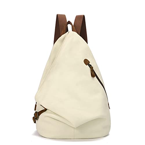 Retro Segeltuch Rucksack Canvas Vintage Rucksäcke Echtleder Daypack Reisetasche Schulterrucksack für Herren Damen (6882-Beige) von KL928