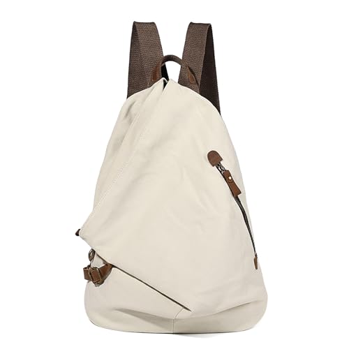 Retro Segeltuch Rucksack Canvas Vintage Rucksäcke Echtleder Daypack Reisetasche Schulterrucksack für Herren Damen (6882-Canvas-Beige) von KL928