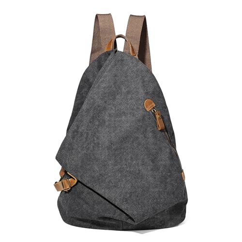 Retro Segeltuch Rucksack Canvas Vintage Rucksäcke Echtleder Daypack Reisetasche Schulterrucksack für Herren Damen (6882-Canvas-Black) von KL928