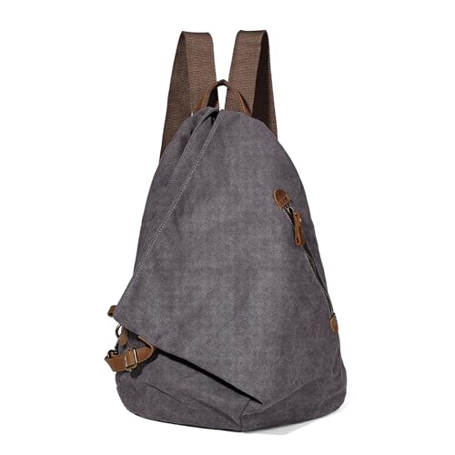 Retro Segeltuch Rucksack Canvas Vintage Rucksäcke Echtleder Daypack Reisetasche Schulterrucksack für Herren Damen (6882-Canvas-D.Grey) von KL928