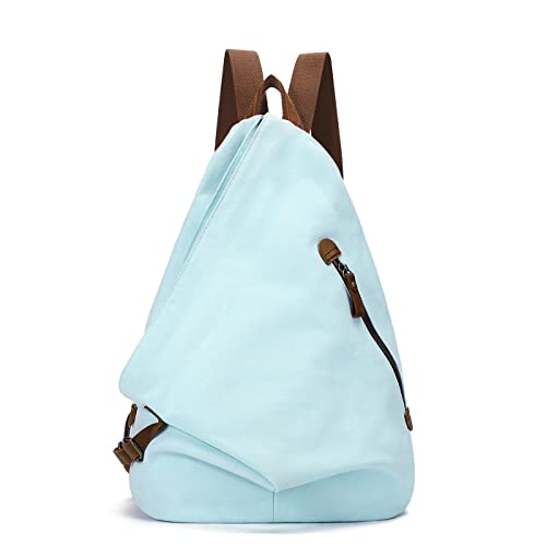 Retro Segeltuch Rucksack Canvas Vintage Rucksäcke Echtleder Daypack Reisetasche Schulterrucksack für Herren Damen (6882-Canvas-LightBlue) von KL928