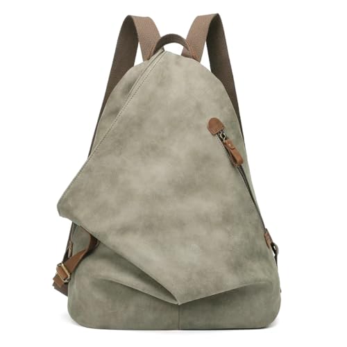 Retro Segeltuch Rucksack Canvas Vintage Rucksäcke PU Leder Daypack Reisetasche Schulterrucksack für Herren Damen（6882-PU-Olive Green） von KL928