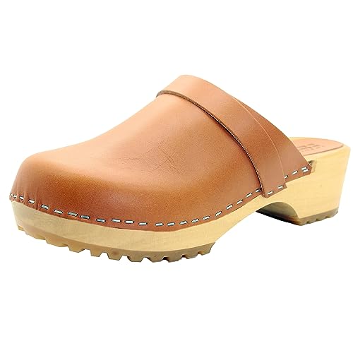 KLÄGN Tuva Wood Open Back Grippy Leather Clogs, Caramel Veg-Tan, 41 EU KLÄGN Tuva Wood Open Back Grippy Leather Clogs, Caramel Veg-Tan, 41 EU von KLÄGN