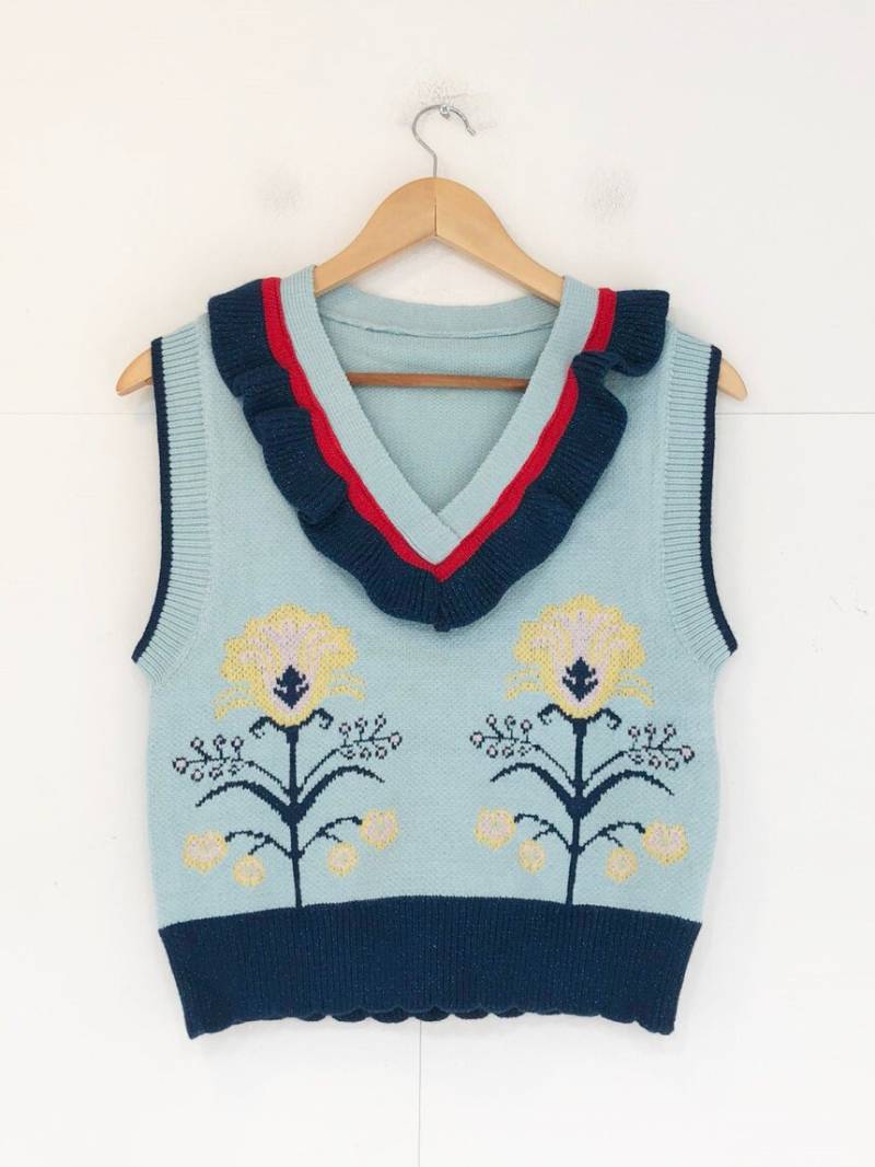 Blumenweste Mit Rüschendetail in Blau Blumenweste Mit Rüschendetail in Blau von KLALAShop