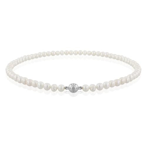 KLASSENCARAT 925 Silber Collier mit Magnetschließe Süßwasser-Zuchtperle Perlenkette semi rund Perlencollier in weiß 45 cm lang (Durchmesser: 7-7,5 mm) von KLASSENCARAT