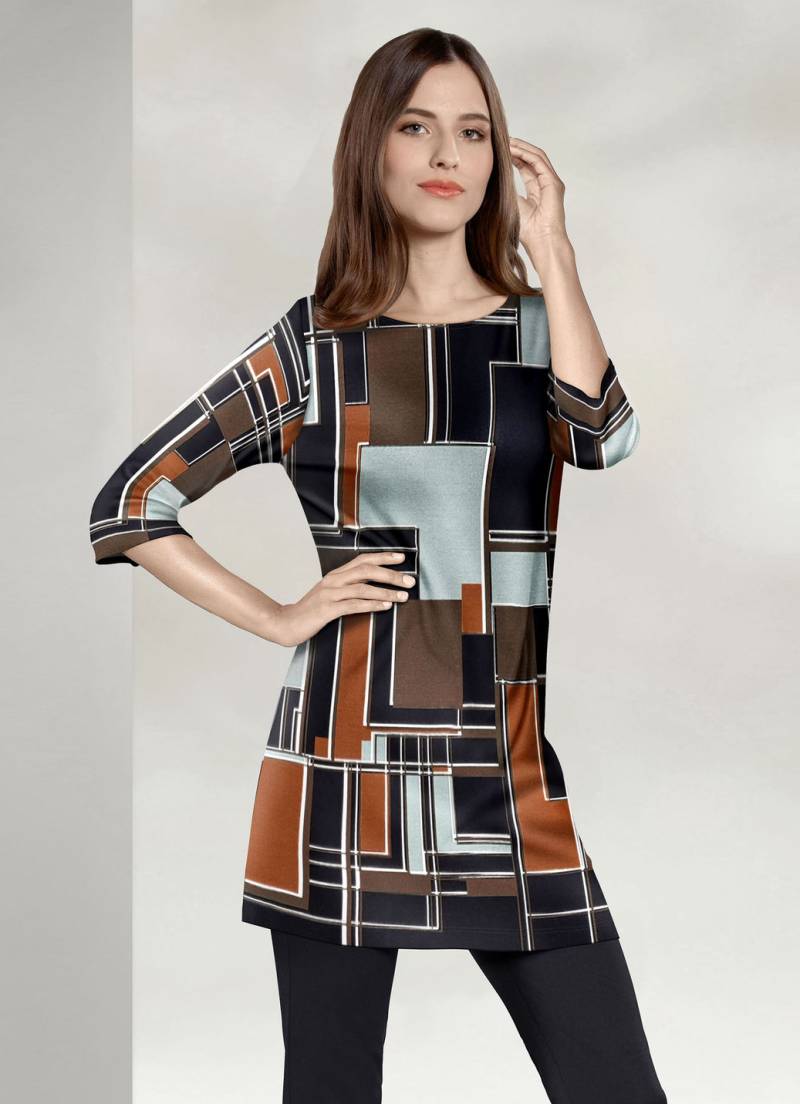 Außergewöhnliche Tunika mit modisch flachem Halsausschnitt, Schwarz-Braun, Größe 46 von KLAUS MODELLE