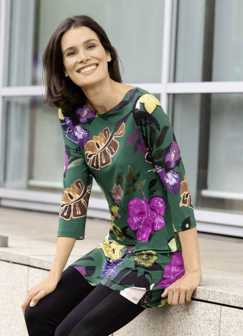 Fantasievolle Tunika mit modisch flachem Ausschnitt, Grün-Lila-Bunt, Größe 52 von KLAUS MODELLE